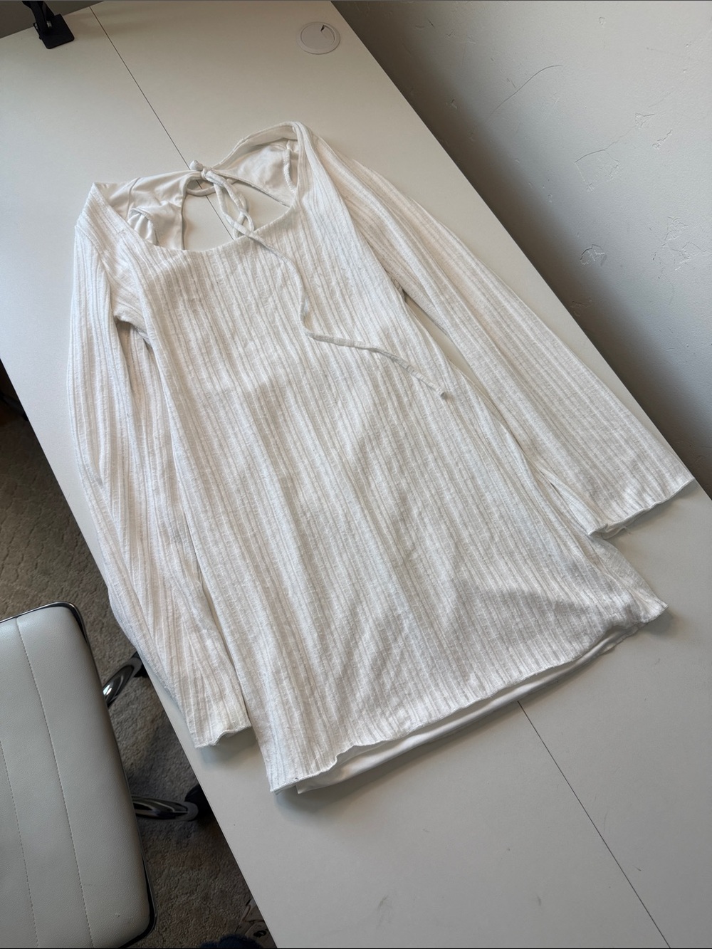 Tiger Mist Cream Ribbed Long-Sleeve Tie-Back Top